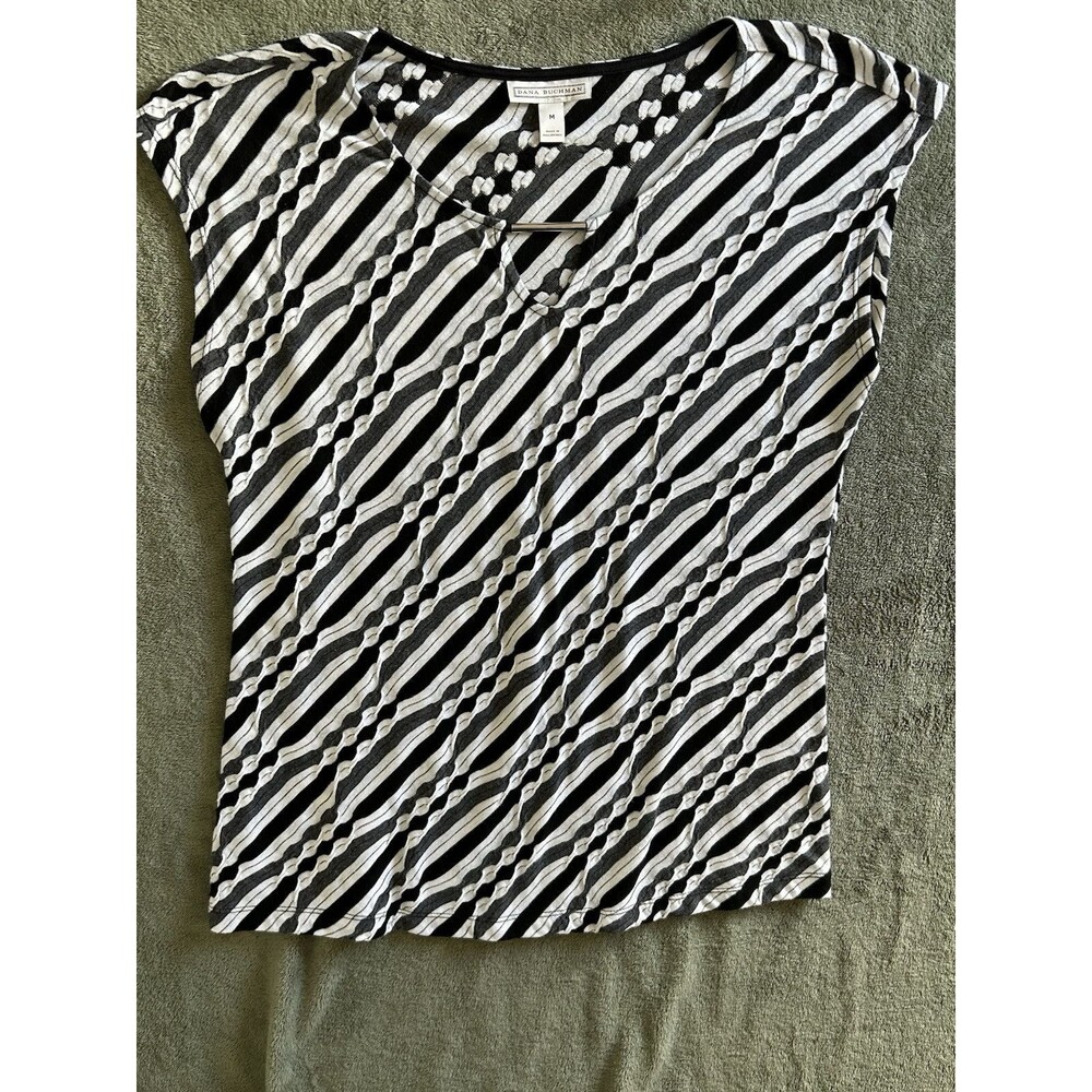 Dana Buchman Blouse Multicolor Sleeveless V-Neck Pullover Polyester Top ~ Size M